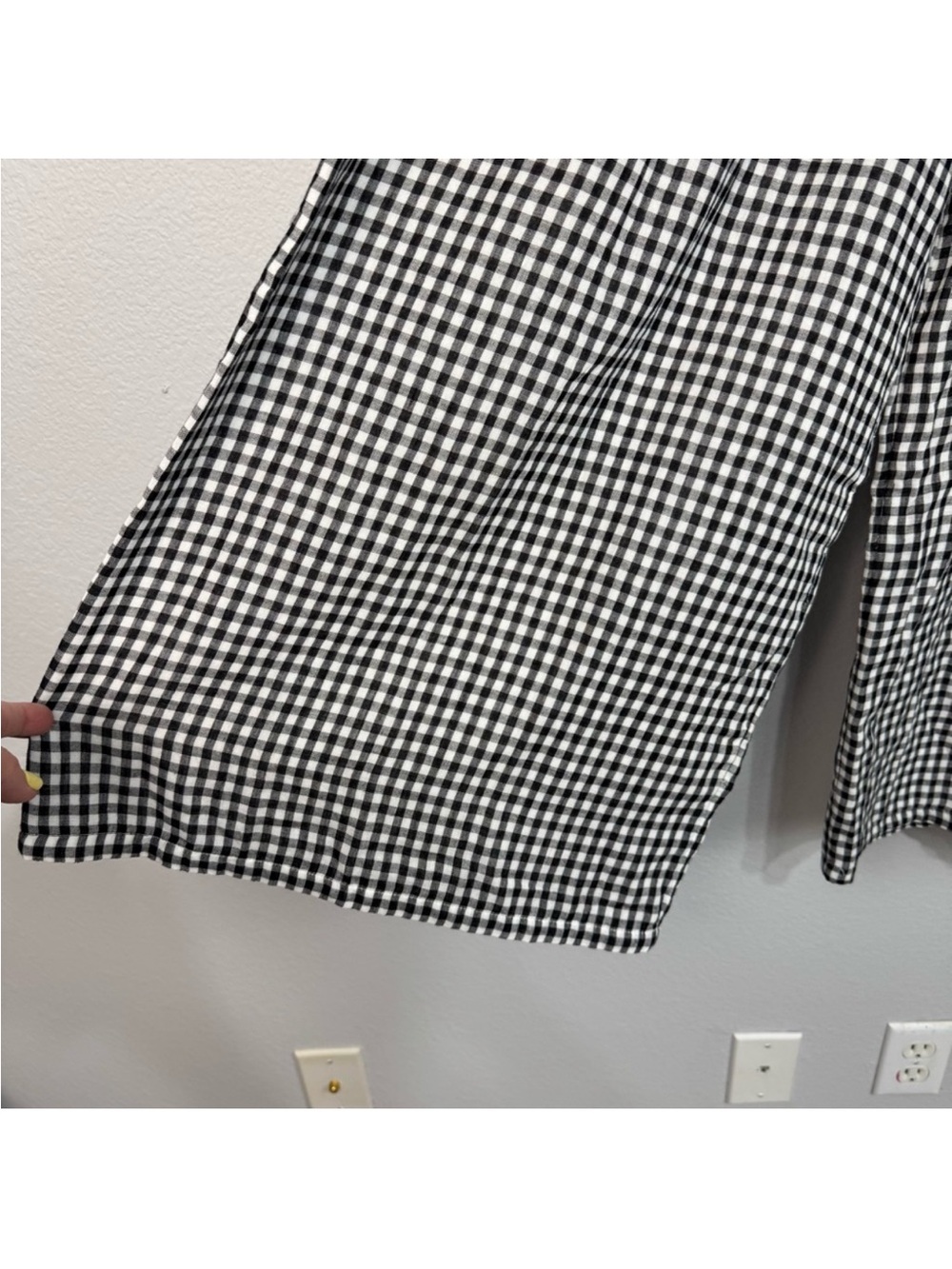 Free People East Side Trousers Plaid Relaxed Fit‎ Button Fly Black White Medium - Picture 6 of 10